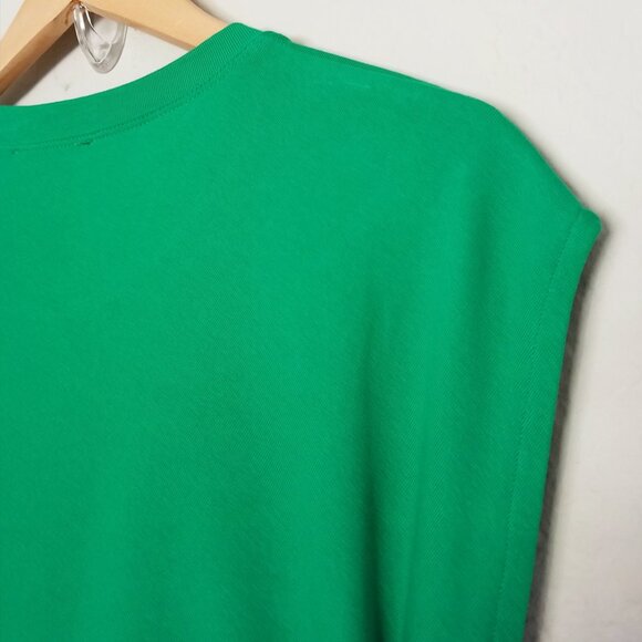 Zara Ribbed Knit Crew Neck Ruched Gathered Midi Dress L Cap Sleeves Kelly Green - Picture 10 of 12